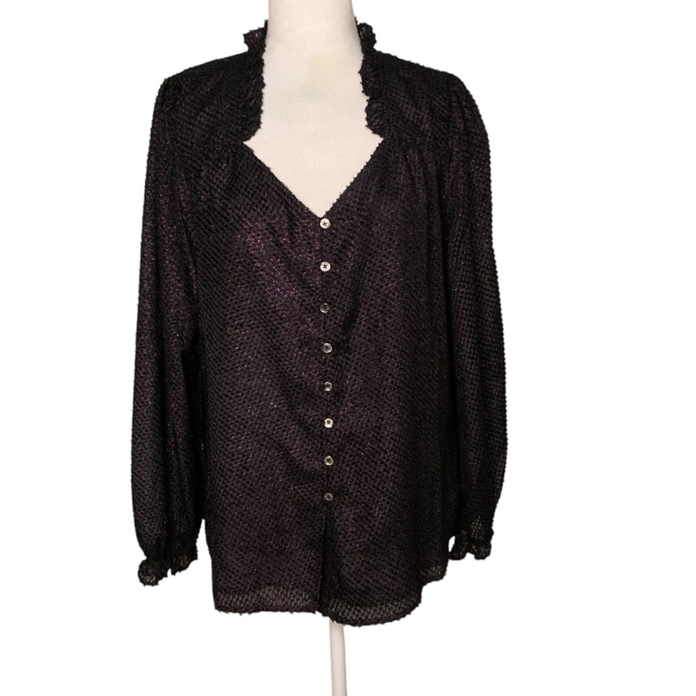 NWT Current Air Los Angeles Women’s Medium Black & Purple Textured Blouse